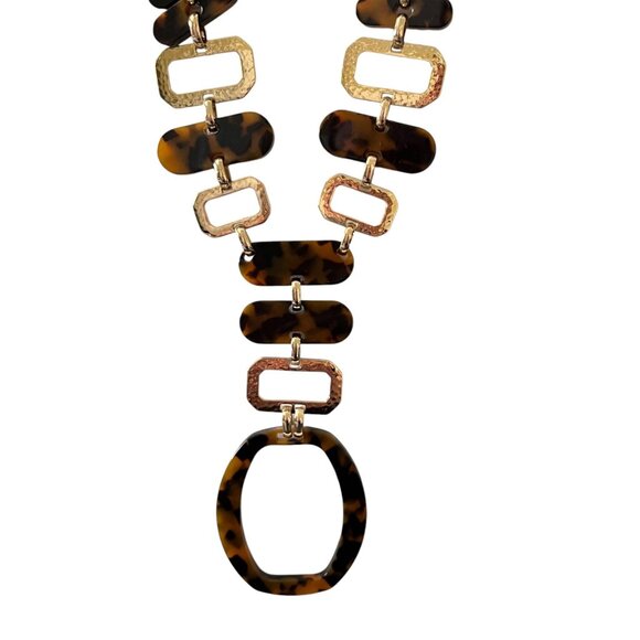 Chicos Tortoise Shell & Hammered Goldtone Adjustable Statement Necklace … - Picture 11 of 12